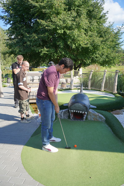 A person golfing.